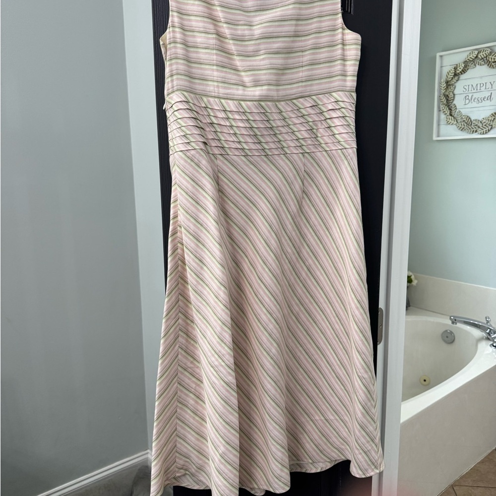 White House Black Market Pink and Cream Striped Midi Dress